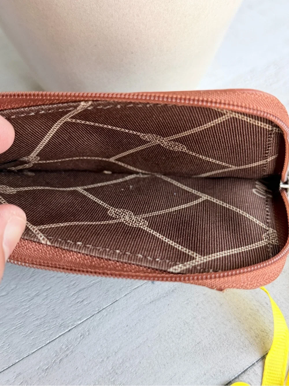 Wrangler Denim Patchwork Card Holder Wallet Keychain Coin Purse Brown Blue NWT
